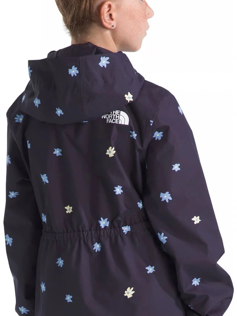 The North Face Navy Floral Hooded Raincoat with Blue & Cream Accents